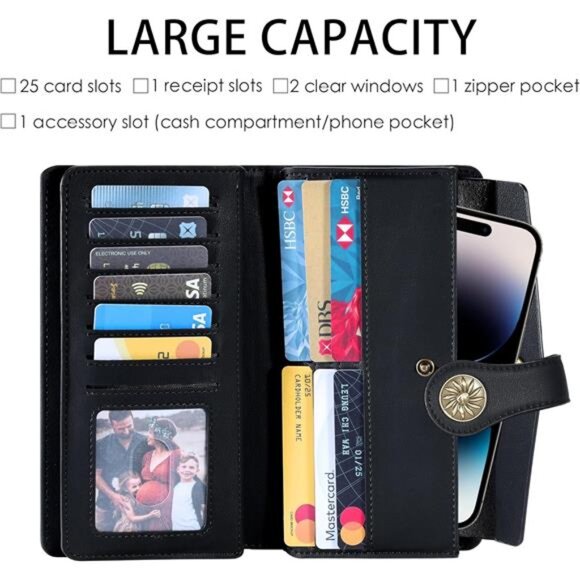 Wallets Women RFID Waxed Leather Clutch Wallet Multi Card Organizer - Picture 3 of 7